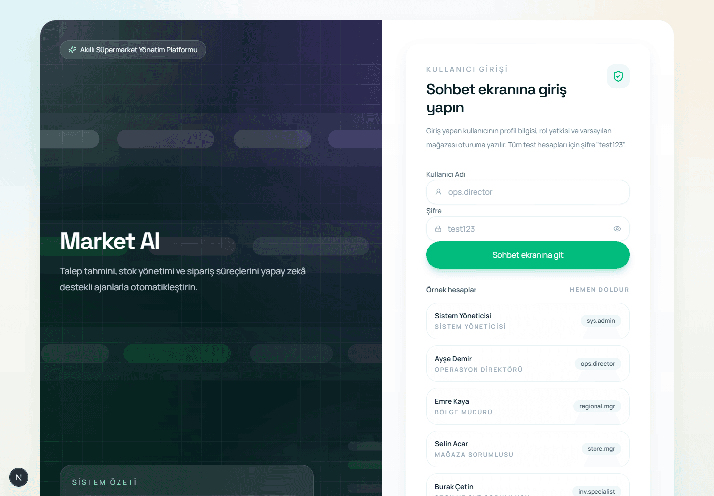 SuperMarket-Web giriş ekranı