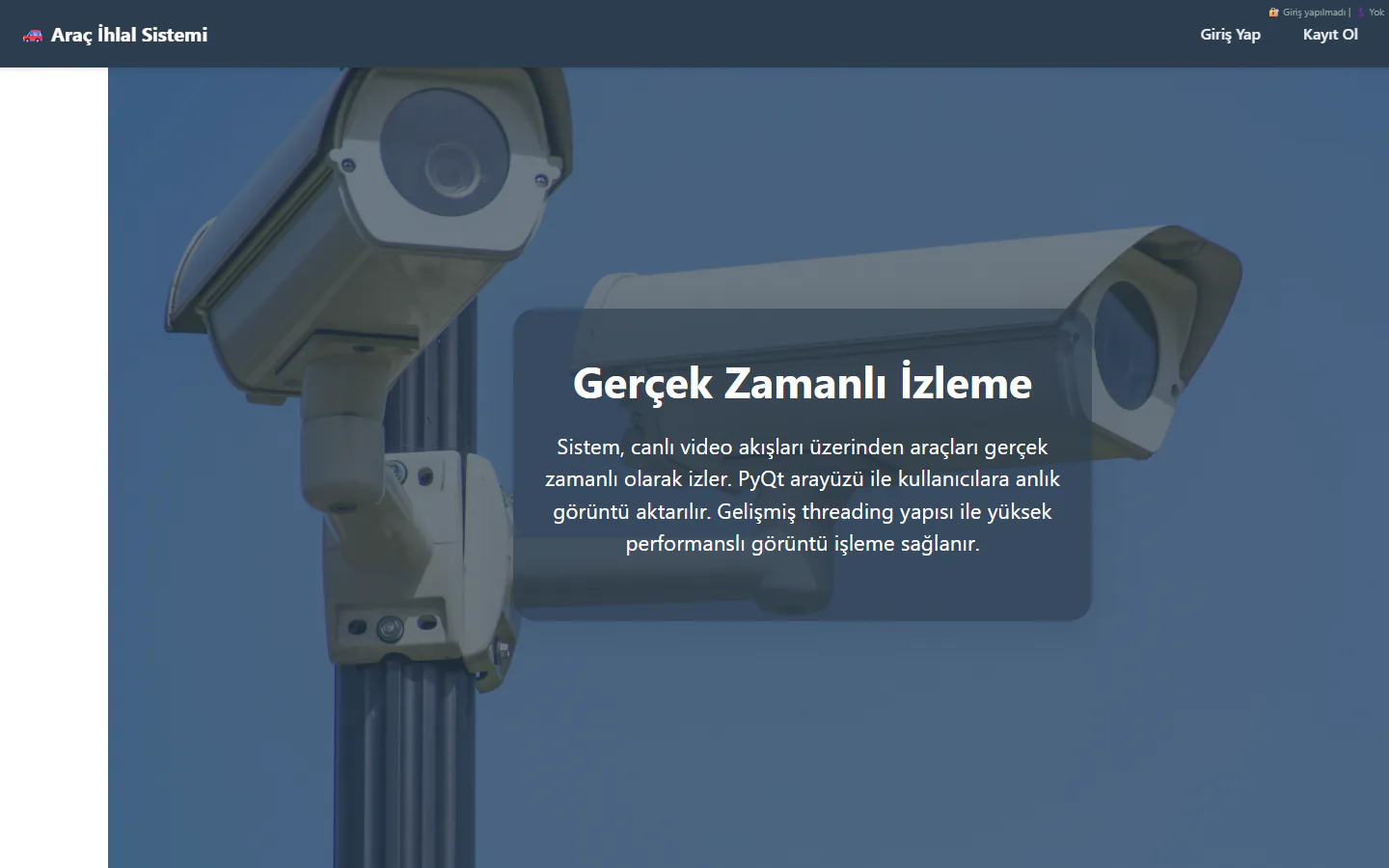 Fırat Yavaş — Lane Violation Detection System proje ekran görüntüsü: Şerit ihlal sistemi web arayüzü