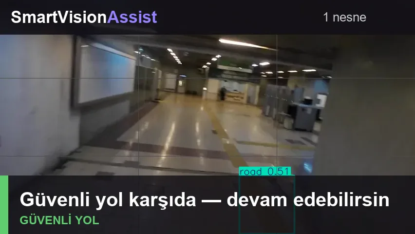 Fırat Yavaş — SmartVisionAssist proje ekran görüntüsü: SmartVisionAssist güvenli yol bildirimi
