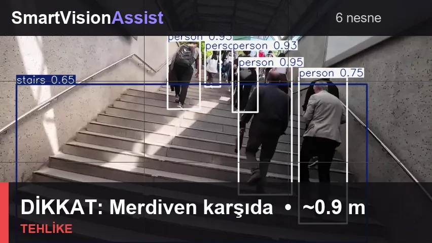 Fırat Yavaş — SmartVisionAssist proje ekran görüntüsü: SmartVisionAssist merdiven tehlike uyarısı
